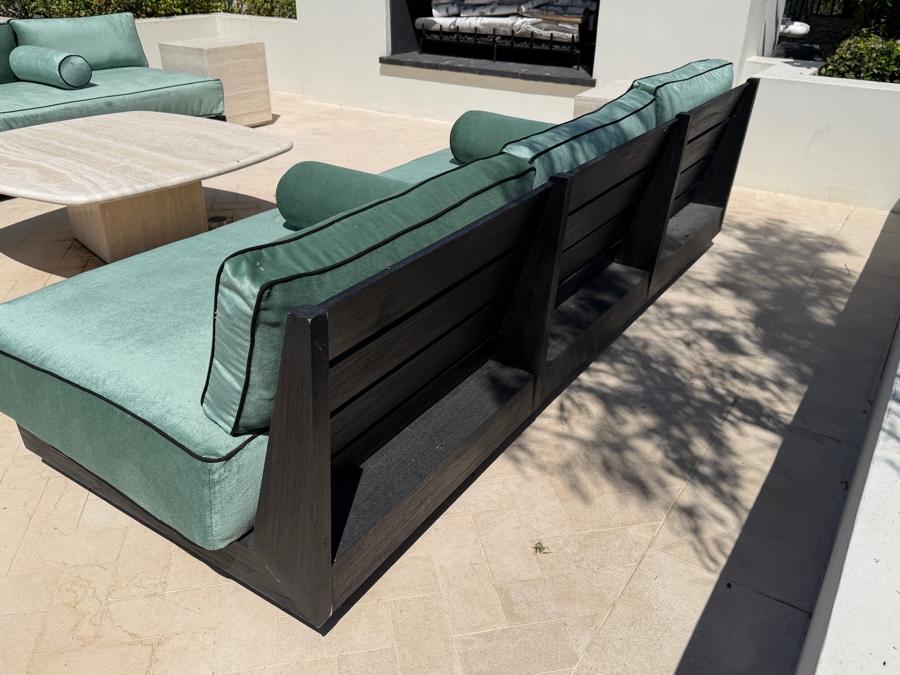 Restoration Hardware Maya Teak (Painted Black) Sofa With Green Velvet Cushions (See Photos For Condition of Cushions) 93'W X 37'D X 26'H Retails $5,330 [Photo 5]
