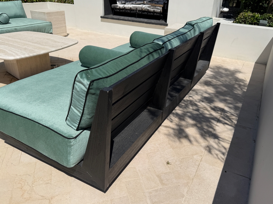 Restoration Hardware Maya Teak (Painted Black) Sofa With Green Velvet Cushions (See Photos For Condition of Cushions) 93'W X 37'D X 26'H Retails $5,330 [Photo 4]