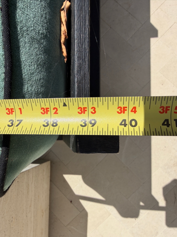 Restoration Hardware Maya Teak (Painted Black) Sofa With Green Velvet Cushions (See Photos For Condition of Cushions) 93'W X 37'D X 26'H Retails $5,330 [Photo 7]