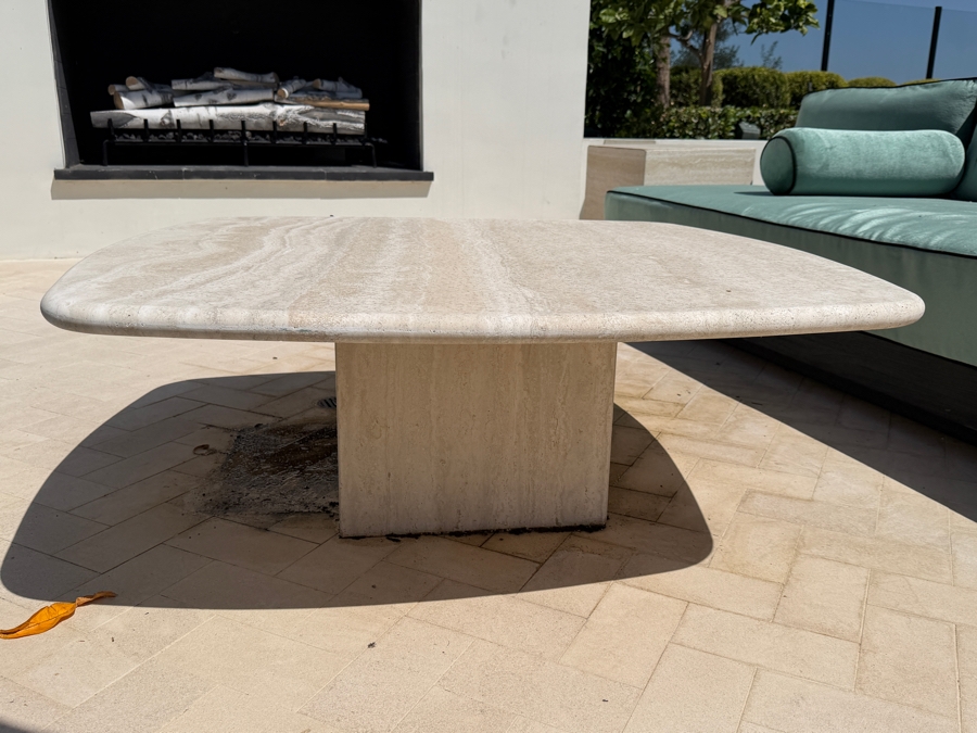 Italian Vein-Cut Square Travertine Coffee Table 43'W X 43'D X 16'H [Photo 2]