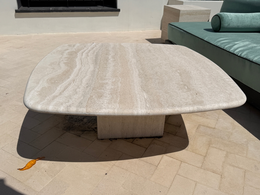 Italian Vein-Cut Square Travertine Coffee Table 43'W X 43'D X 16'H [Photo 3]