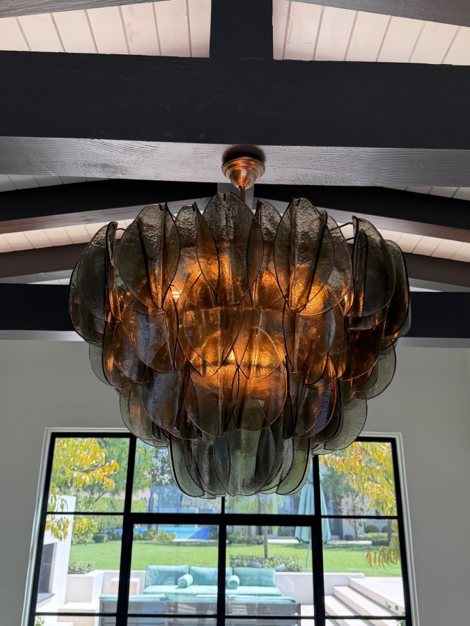Contemporary Smoked Rondini Murano Glass Petal Cascade Chandelier 32W X 36H Retails $8,500 
