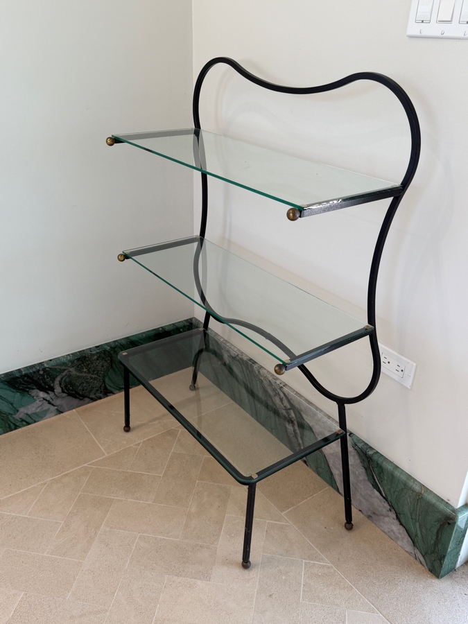 Mid-Century Modern Style Wrought Iron Three-Tiered Glass Étagère Shelves 29W X 11D X42H [Photo 3]