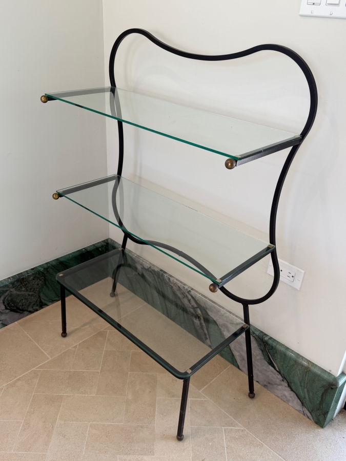 Mid-Century Modern Style Wrought Iron Three-Tiered Glass Étagère Shelves 29W X 11D X42H