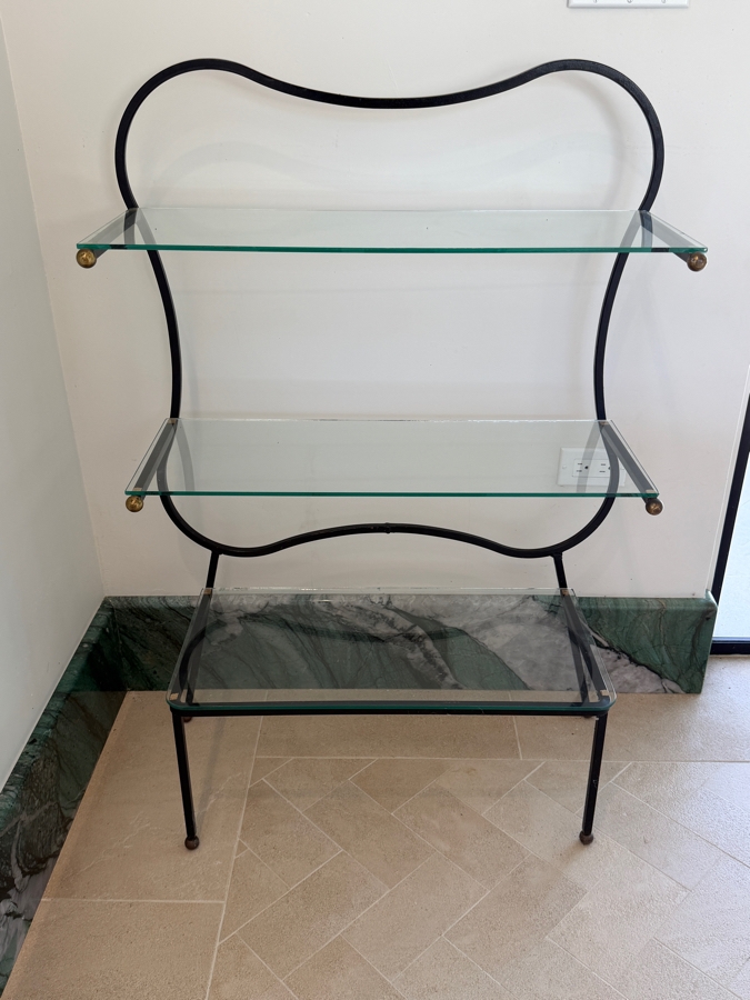 Mid-Century Modern Style Wrought Iron Three-Tiered Glass Étagère Shelves 29W X 11D X42H [Photo 2]
