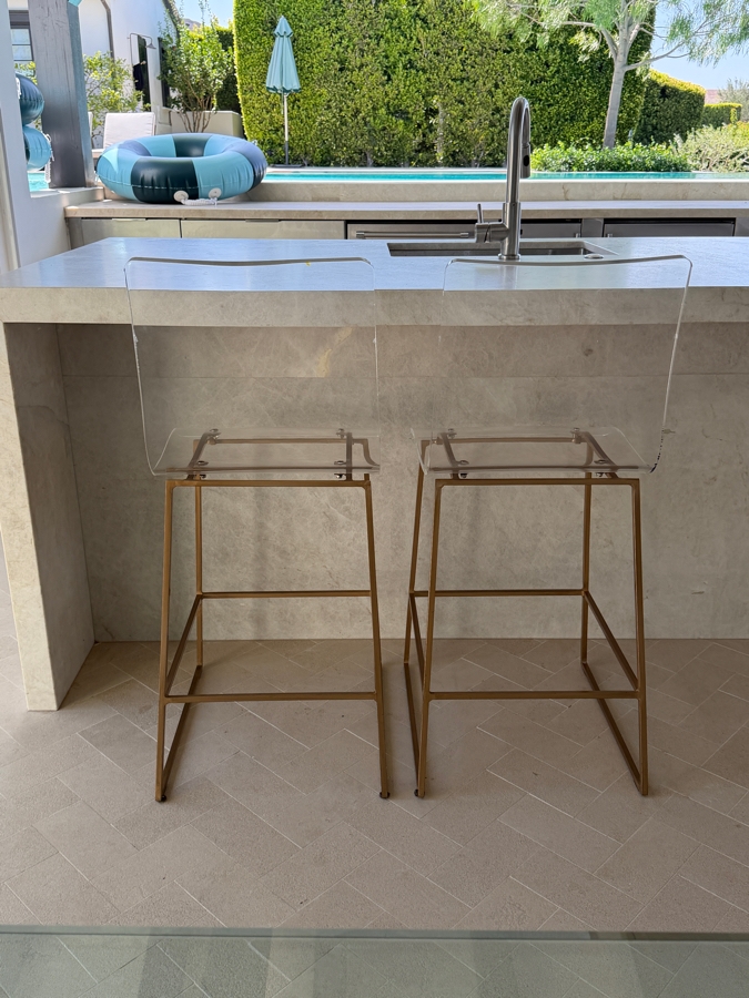 Pair Of Gabby King Modern Molded Clear Acrylic And Antique Gold Counter Stools Retail $1,200/Pair [Photo 4]