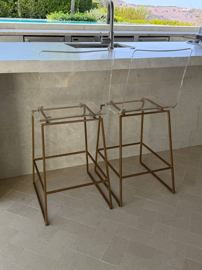 Pair Of Gabby King Modern Molded Clear Acrylic And Antique Gold Counter Stools Retail $1,200/Pair [Photo 3]