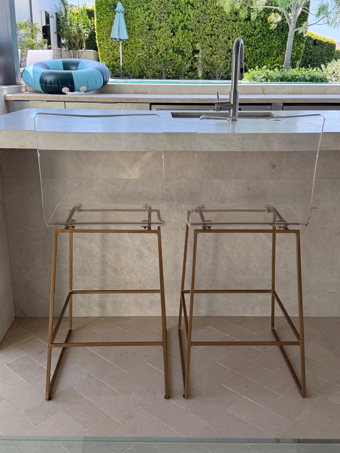 Pair Of Gabby King Modern Molded Clear Acrylic And Antique Gold Counter Stools Retail $1,200/Pair [Photo 5]