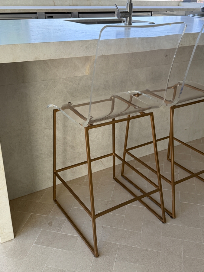 Pair Of Gabby King Modern Molded Clear Acrylic And Antique Gold Counter Stools Retail $1,200/Pair [Photo 8]