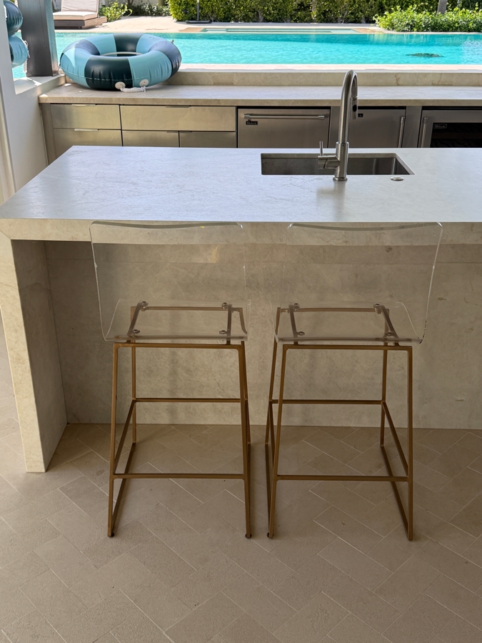 Pair Of Gabby King Modern Molded Clear Acrylic And Antique Gold Counter Stools Retail $1,200/Pair [Photo 6]