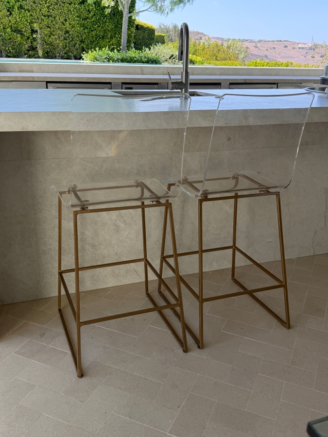 Pair Of Gabby King Modern Molded Clear Acrylic And Antique Gold Counter Stools Retail $1,200/Pair [Photo 2]