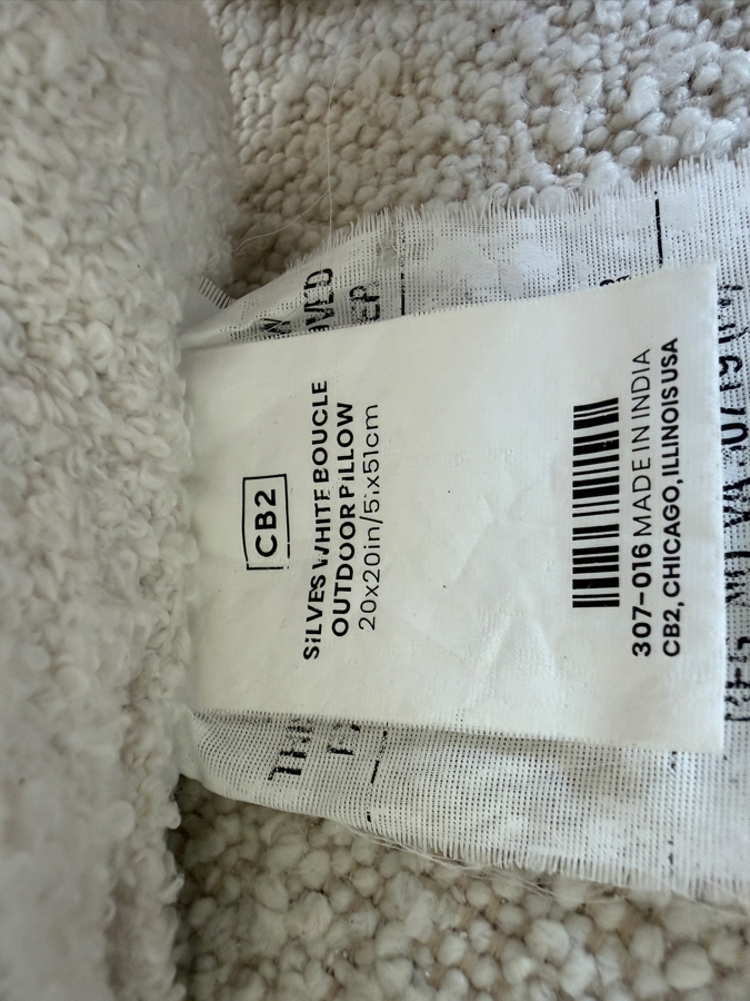 CB2 White Performance Boucle 93-Inch Curved Outdoor Sofa With Five Throw Pillows 93W X 40D X 24H [Photo 5]