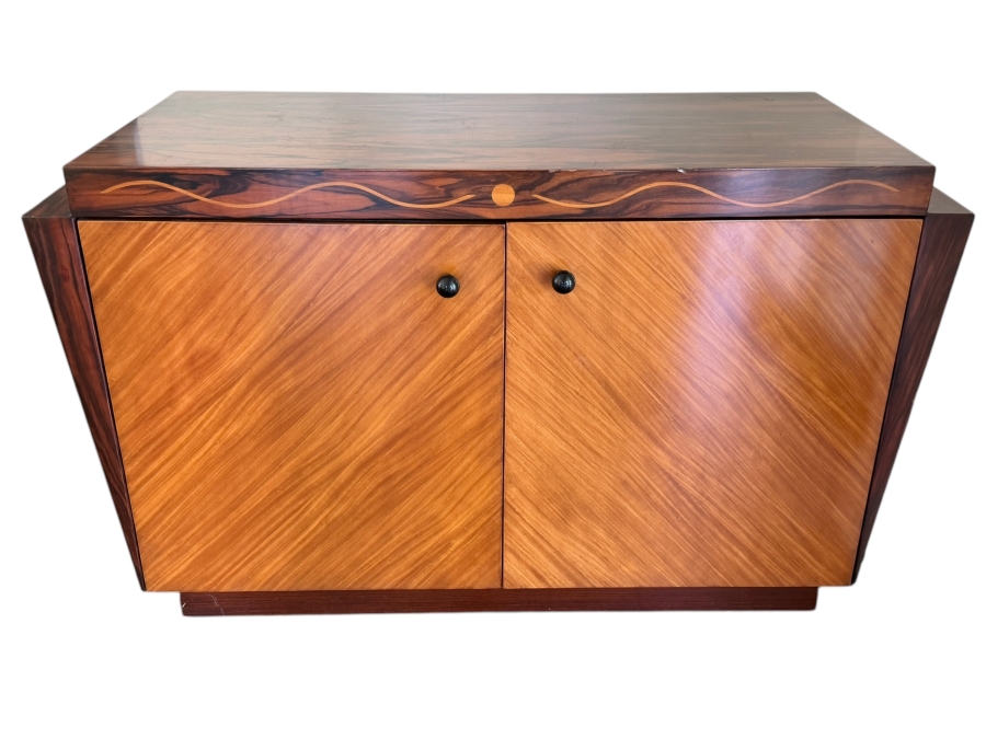 Vintage Century Furniture Art Deco Style Inlaid Rosewood And Satinwood Flared Two Door Commode 48.5W X 21D X 30H Retail $3,750