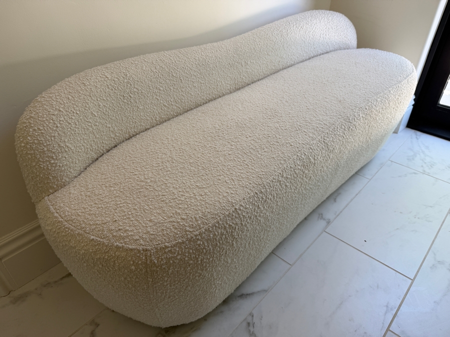 CB2 Orleans Warm White Boucle Upholstered Accent Bench 60W X 20D X 22H Retail $899 [Photo 2]