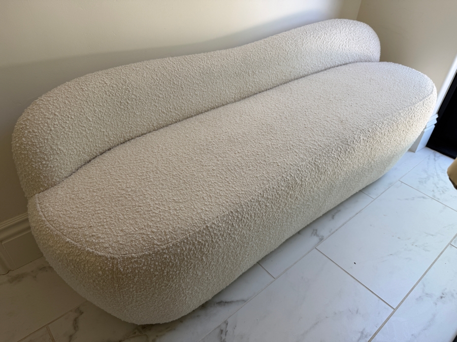 CB2 Orleans Warm White Boucle Upholstered Accent Bench 60W X 20D X 22H Retail $899 [Photo 3]