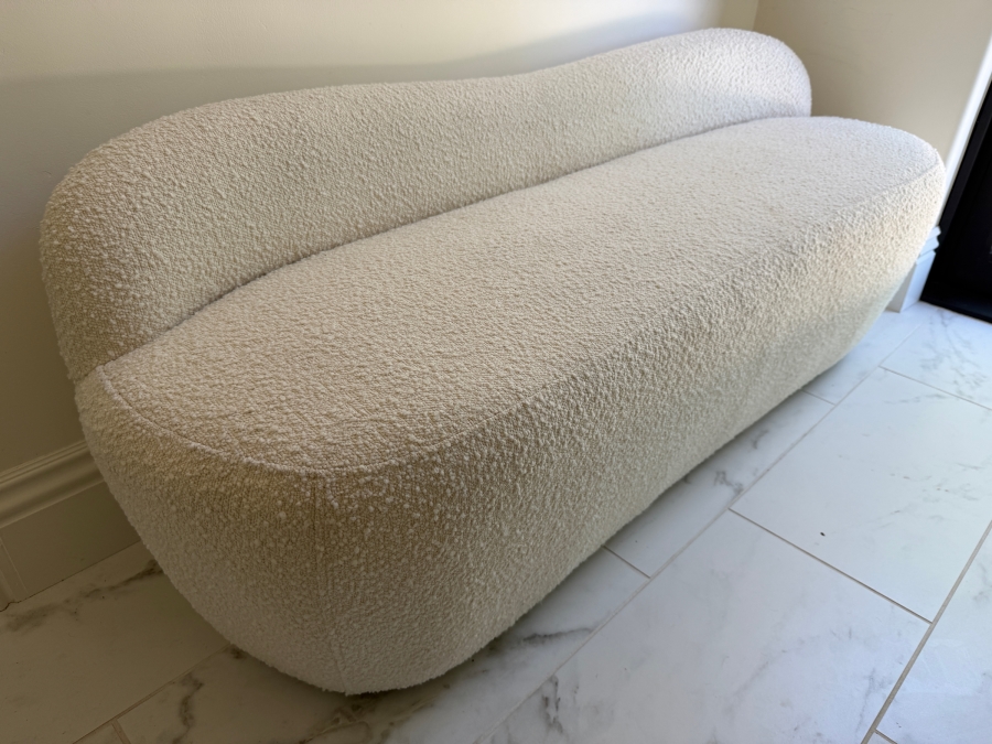 CB2 Orleans Warm White Boucle Upholstered Accent Bench 60W X 20D X 22H Retail $899