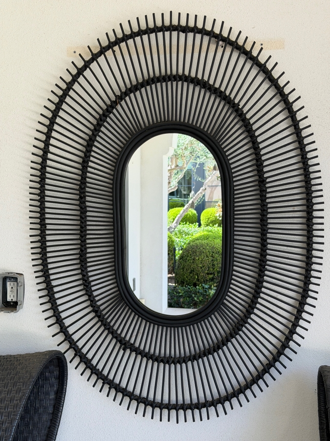 CB2 Oval Ombré Black Rattan Large Accent Wall Mirror 36W X 52H Retail $295