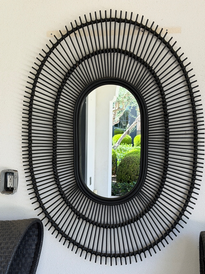 CB2 Oval Ombré Black Rattan Large Accent Wall Mirror 36W X 52H Retail $295 [Photo 2]
