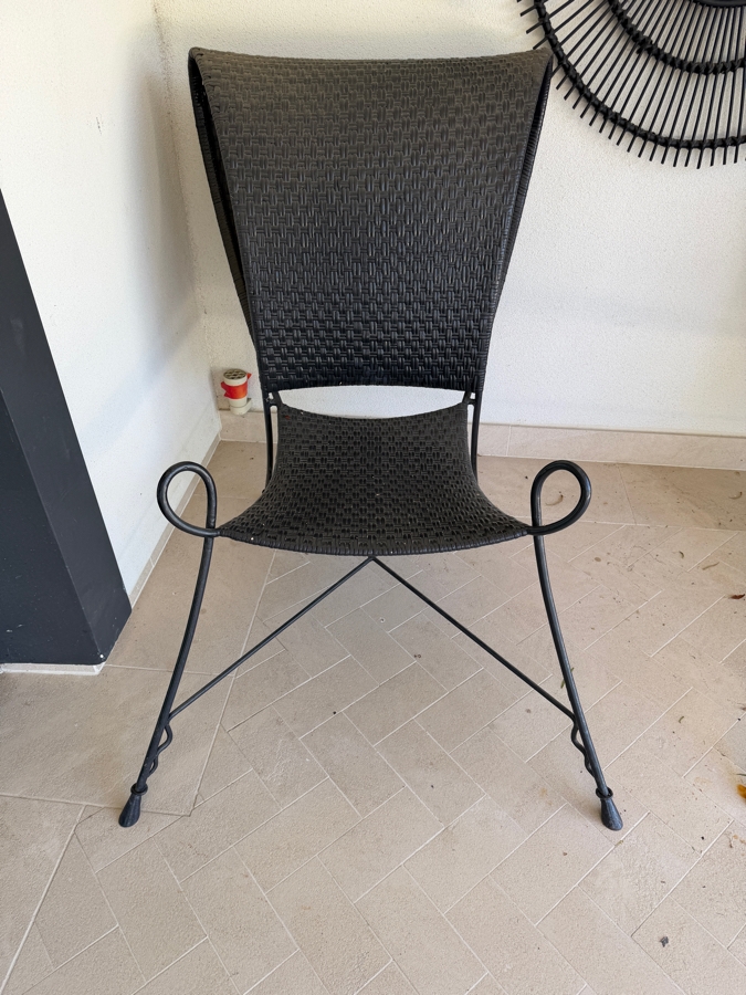 Pair Of Vintage Butterfly Rattan Lounge Chairs With Wrought Iron Tripod Frames - See Photos For Condition 31W X 36D X 42H [Photo 5]