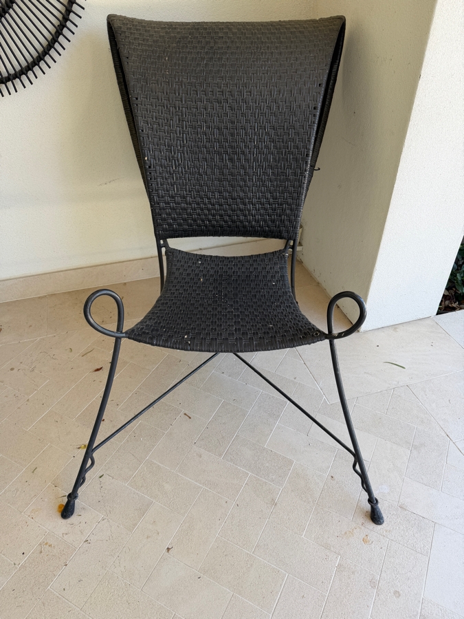 Pair Of Vintage Butterfly Rattan Lounge Chairs With Wrought Iron Tripod Frames - See Photos For Condition 31W X 36D X 42H [Photo 6]