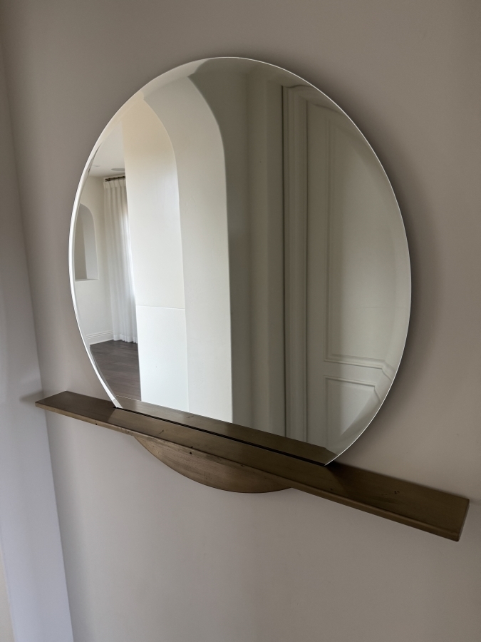 CB2 Perch Round Mirror With Integrated Brass Floating Shelf 36'W Retail $349 [Photo 8]