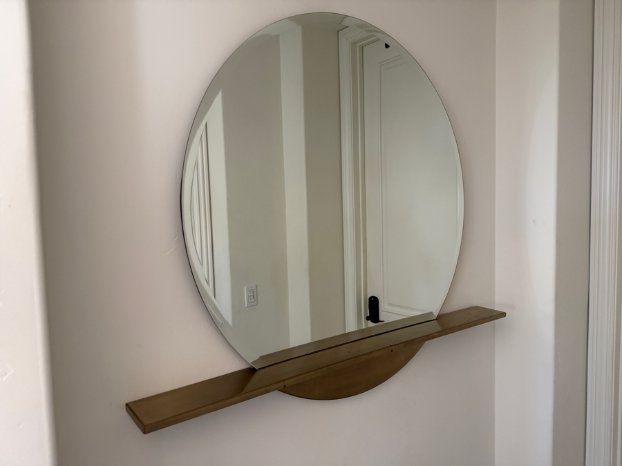 CB2 Perch Round Mirror With Integrated Brass Floating Shelf 36'W Retail $349 [Photo 4]