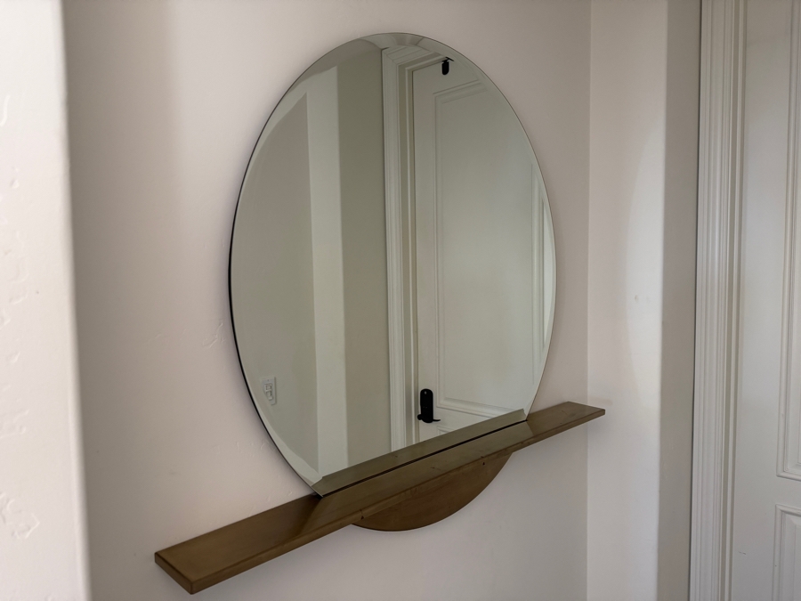 CB2 Perch Round Mirror With Integrated Brass Floating Shelf 36'W Retail $349 [Photo 3]