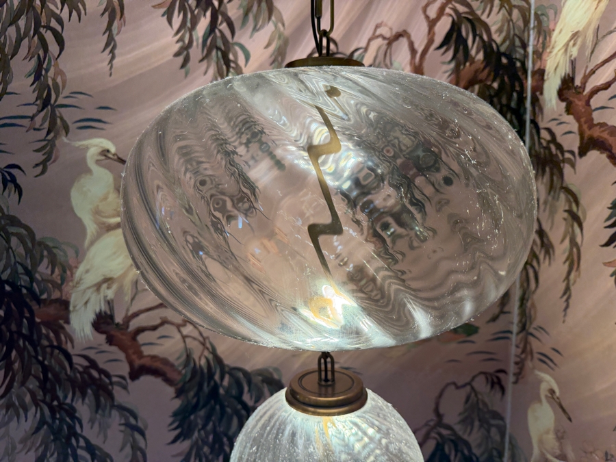 Pair Of CB2 Modern Hand-Blown Swirl Glass Two-Tier Integrated LED Statement Pendant Lights 15W X Up To 60H [Photo 3]