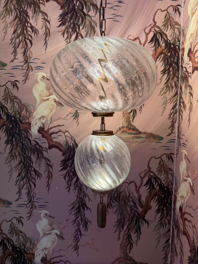 Pair Of CB2 Modern Hand-Blown Swirl Glass Two-Tier Integrated LED Statement Pendant Lights 15W X Up To 60H [Photo 2]