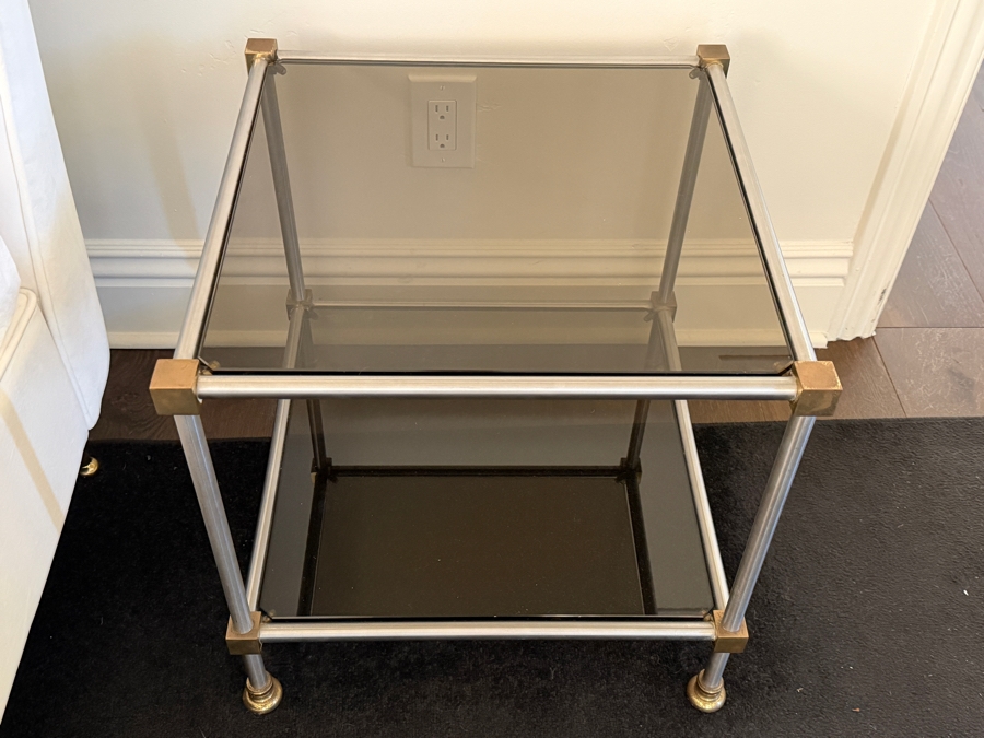 Maison Jansen Style Chrome and Brass Side Table 20W X 20D X 20H [Photo 2]