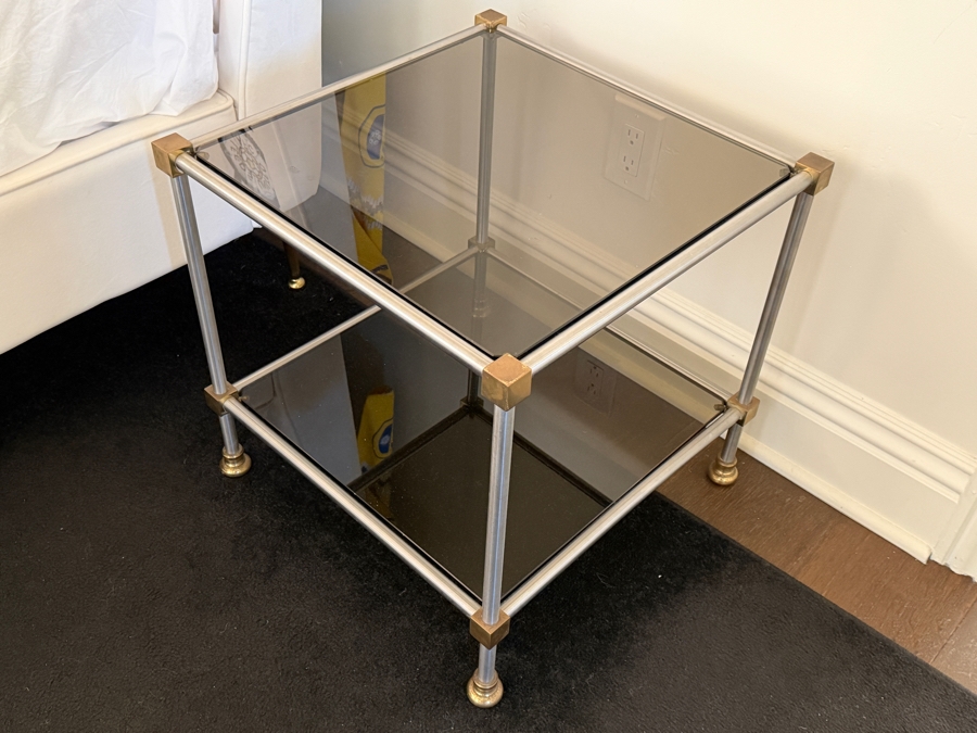 Maison Jansen Style Chrome and Brass Side Table 20W X 20D X 20H [Photo 3]