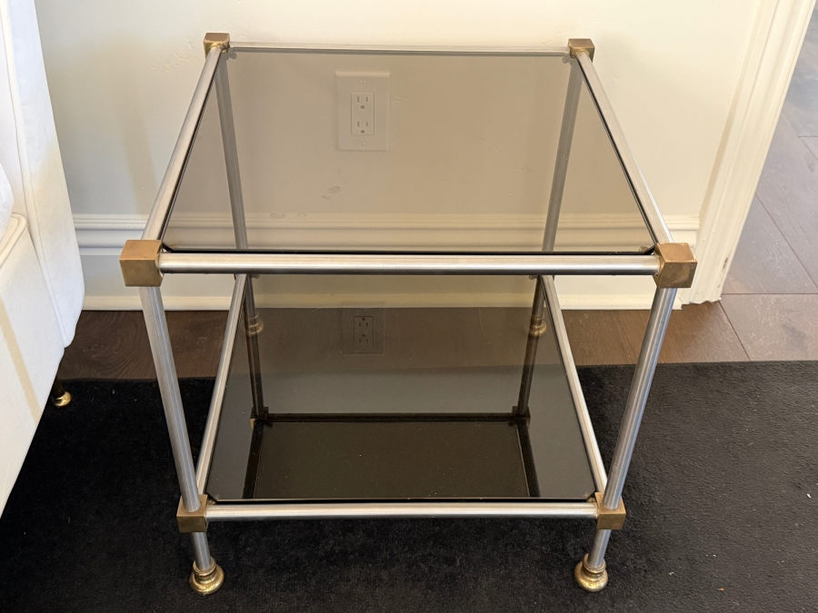 Maison Jansen Style Chrome and Brass Side Table 20W X 20D X 20H