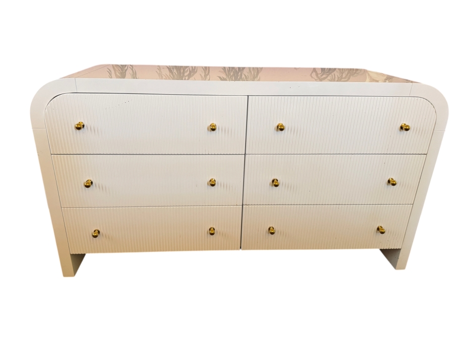 Worlds Away Valentina White Lacquer Waterfall Edge Chest Dresser 60W X 20D X 34H Retails $4,375