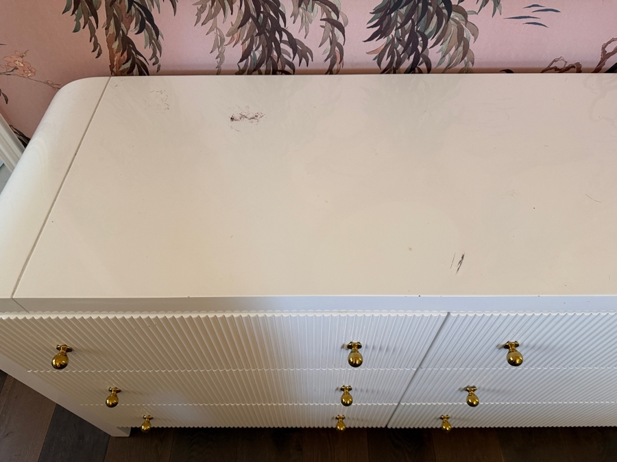 Worlds Away Valentina White Lacquer Waterfall Edge Chest Dresser 60W X 20D X 34H Retails $4,375 [Photo 5]
