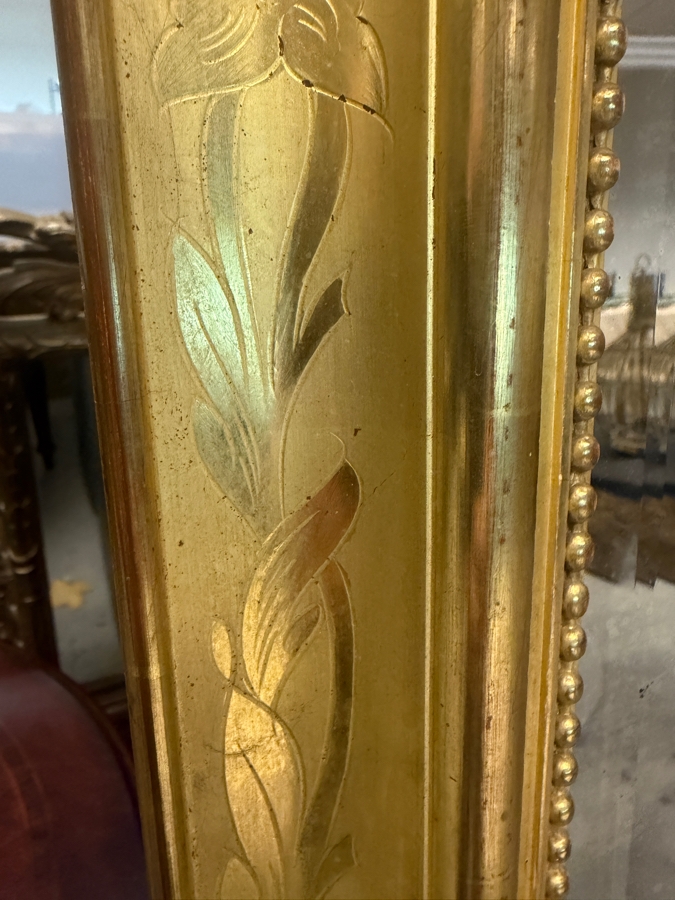 Antique French Louis Philippe Mirror (c. 1860) With Giltwood Frame and Ornate Rococo Top Crest (Crest Has Some Damage) and Authentic 'PF' Workshop Stamp on Hand-Sawn Wood Back - True Period Statement Piece 43 X 70 Estimate $3,200 - $4,900 [Photo 19]