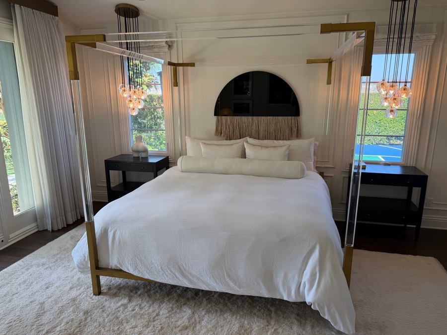 Oscarine Lucite Four-Poster Standard King Bed from Anthropologie 81'W X 85'D X 83'H Retails $2,500 (Top Of Lucite Posters Have Hidden Fractures Beneath Brass Corners - Both Hidden And Functional) [Photo 2]