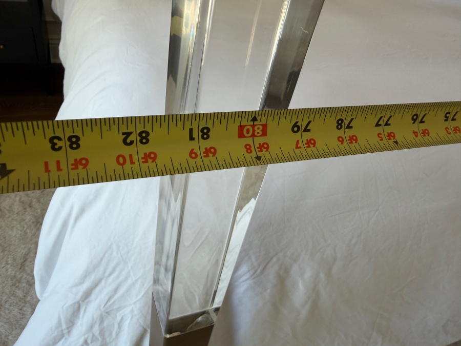 Oscarine Lucite Four-Poster Standard King Bed from Anthropologie 81'W X 85'D X 83'H Retails $2,500 (Top Of Lucite Posters Have Hidden Fractures Beneath Brass Corners - Both Hidden And Functional) [Photo 4]