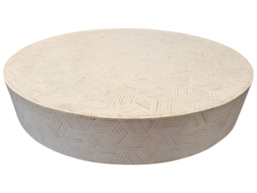 Exquisite Handmade Round White Bone Inlay Coffee Table with Brass Base 45'W X 17'H Retails $3,099
