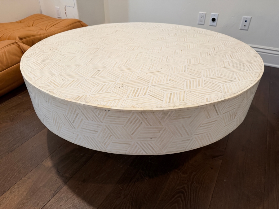 Exquisite Handmade Round White Bone Inlay Coffee Table with Brass Base 45'W X 17'H Retails $3,099 [Photo 3]