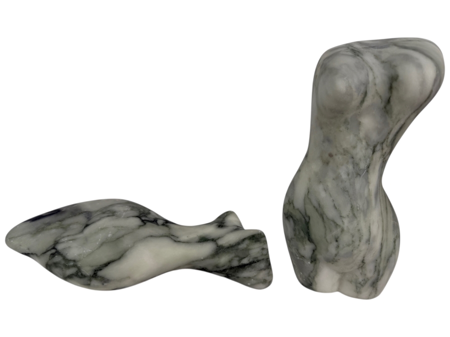 Hand-Carved Solid Zebra Marble Standing Lady Figure and Laying Lady Figure by BE Home Collections 8'H Retails $750