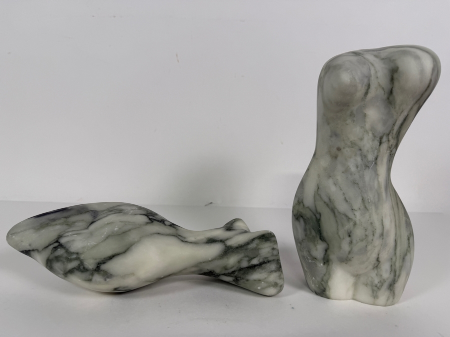 Hand-Carved Solid Zebra Marble Standing Lady Figure and Laying Lady Figure by BE Home Collections 8'H Retails $750 [Photo 2]