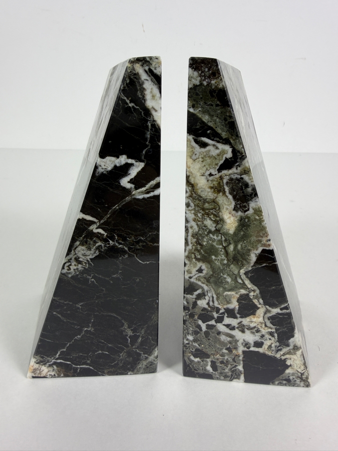 Polished Black & White Marble Geometric Bookends by Bey-Berk International 5.25'W X 6'H [Photo 3]