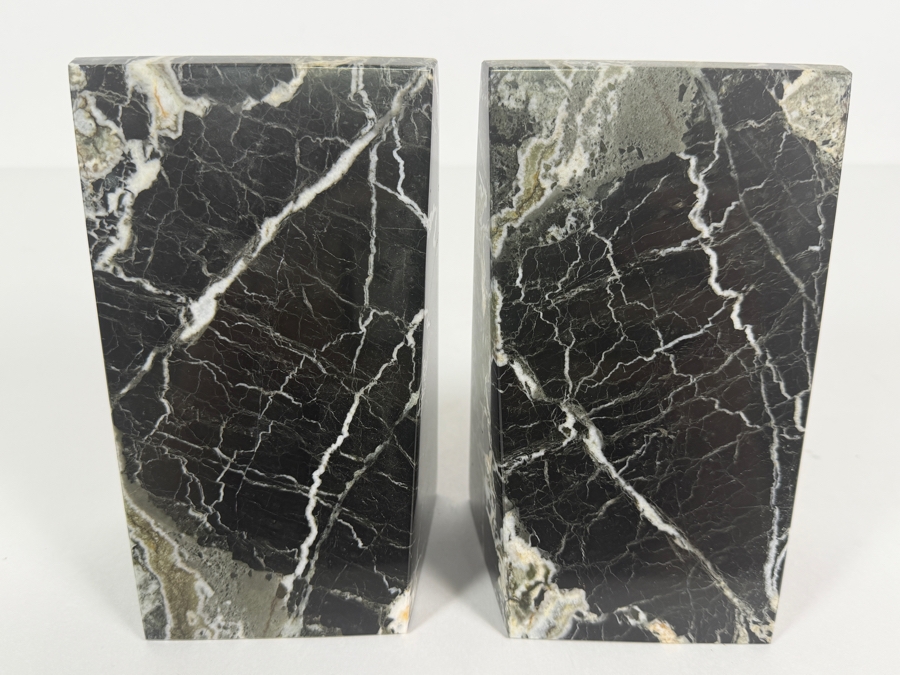 Polished Black & White Marble Geometric Bookends by Bey-Berk International 5.25'W X 6'H [Photo 4]