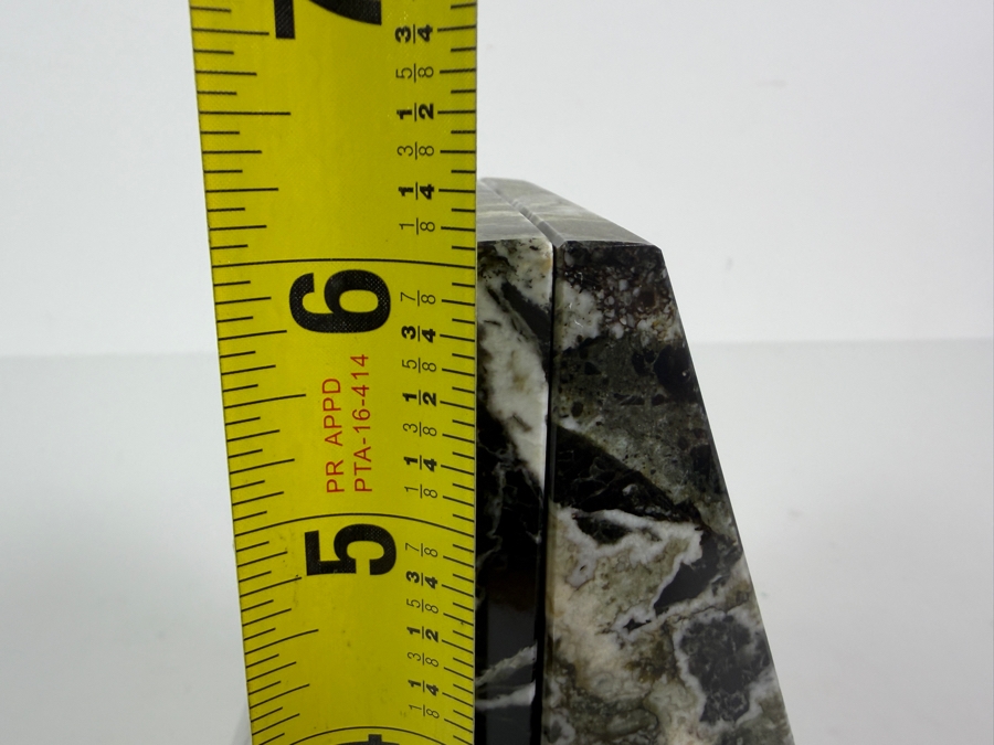 Polished Black & White Marble Geometric Bookends by Bey-Berk International 5.25'W X 6'H [Photo 8]