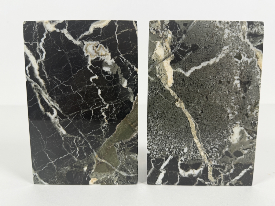 Polished Black & White Marble Geometric Bookends by Bey-Berk International 5.25'W X 6'H [Photo 5]