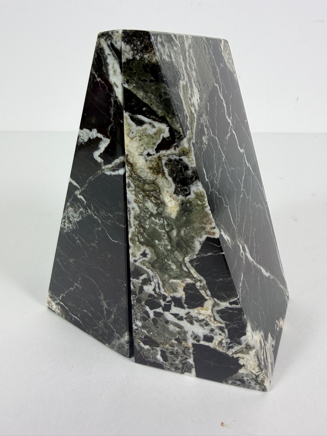 Polished Black & White Marble Geometric Bookends by Bey-Berk International 5.25'W X 6'H [Photo 6]