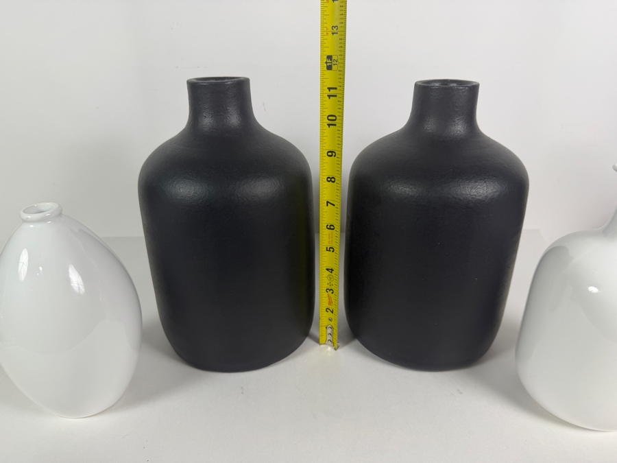 (2) Matte Black Bare Vases by Terrain 12'H Retails $76 and (2) White Ceramic Vase 7'H [Photo 5]
