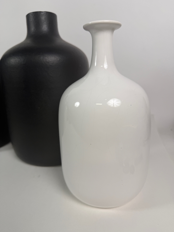 (2) Matte Black Bare Vases by Terrain 12'H Retails $76 and (2) White Ceramic Vase 7'H [Photo 4]