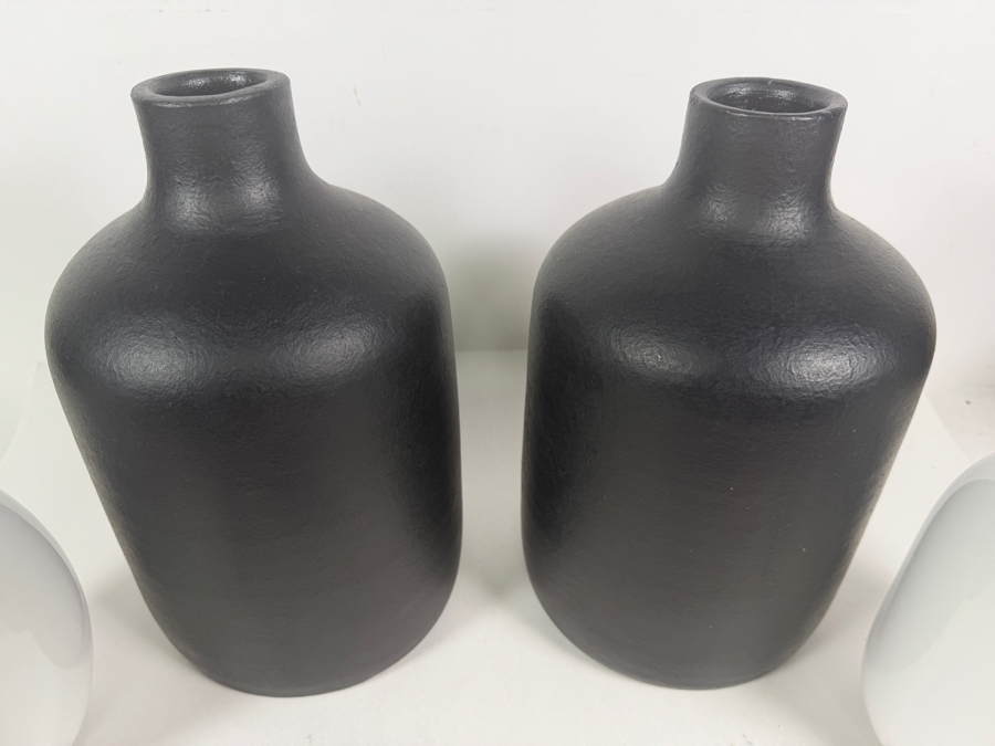 (2) Matte Black Bare Vases by Terrain 12'H Retails $76 and (2) White Ceramic Vase 7'H [Photo 2]