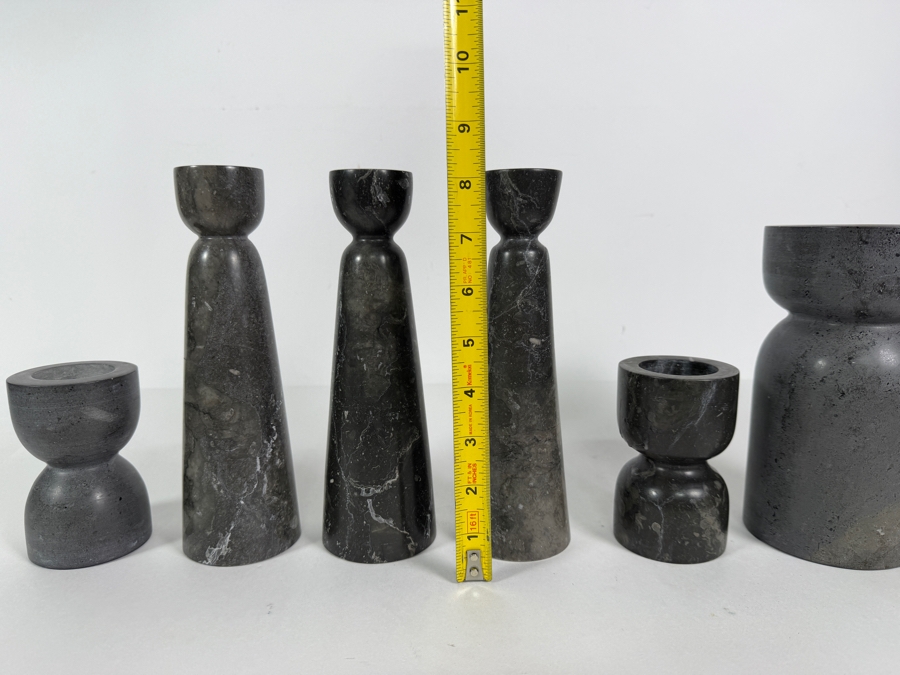 Collection of (6) Stone Sculptural Candle Holders 4'-8'H [Photo 4]
